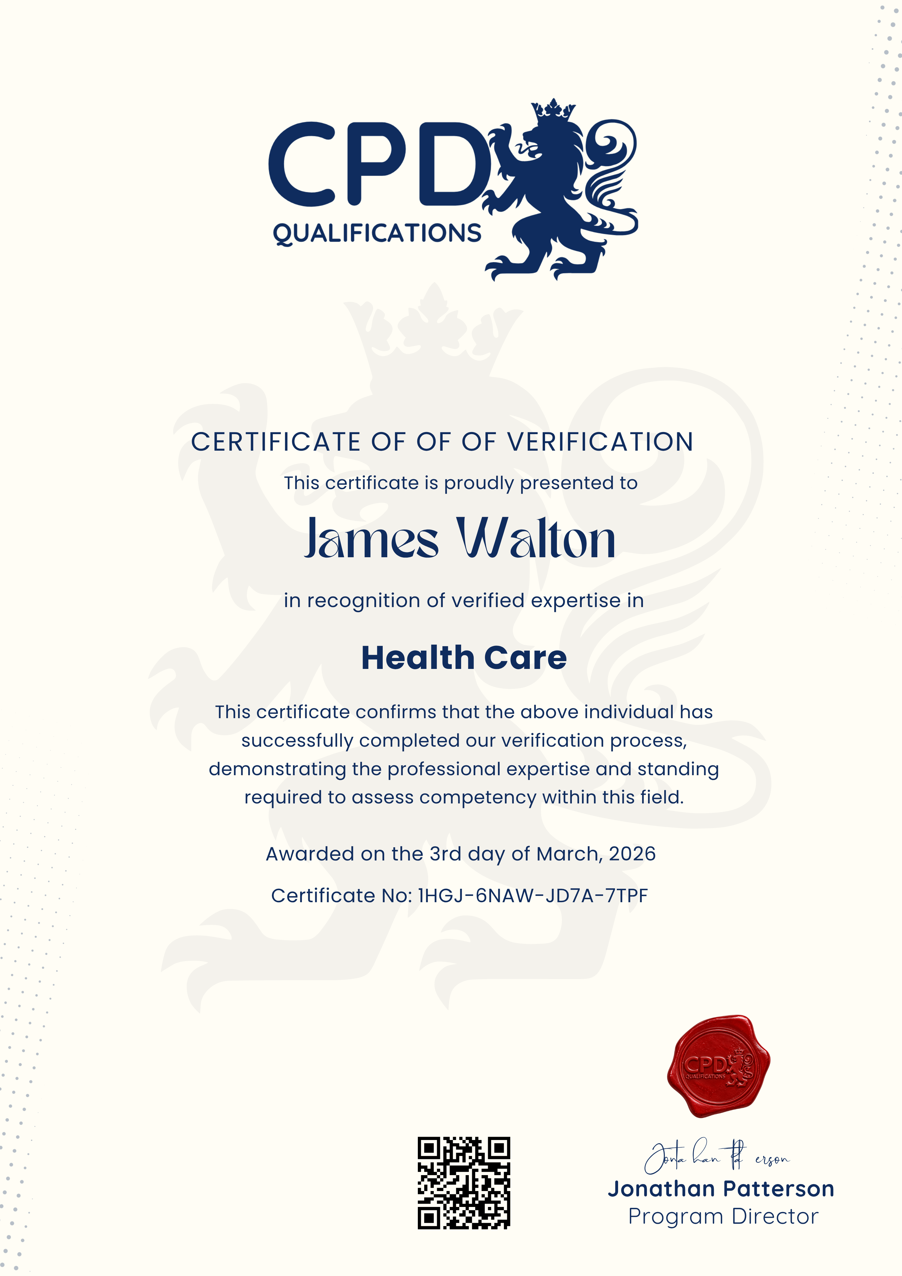 Assessor certificate example